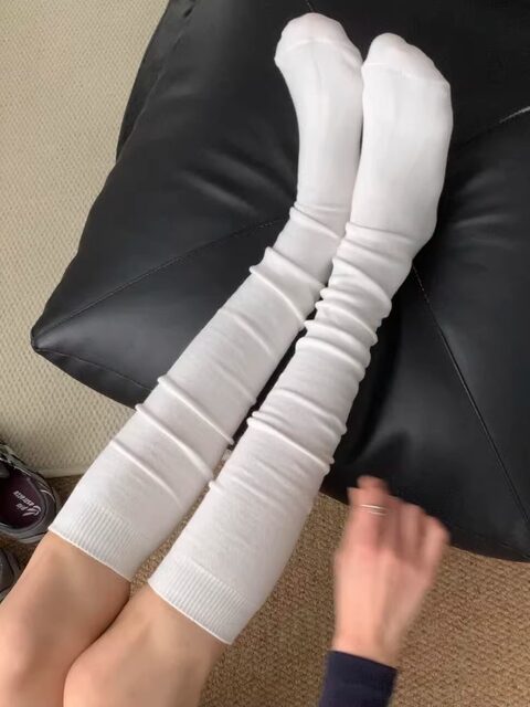 White Ballet-Style Socks for Women, Summer Thin Calf Socks, Leg-Shaping Long Jk Socks, Miu-Style Slouch Socks