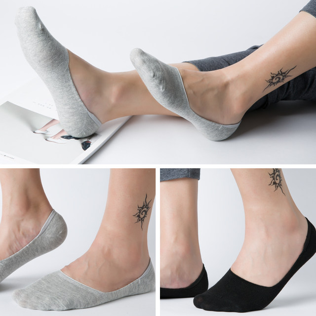 Men's No-Show Socks, Summer Thin Cotton Low-Cut Invisible Socks, Shallow Mouth, Non-Odor-Resistant, Silicone Non-Slip, Trendy Summer Short Socks