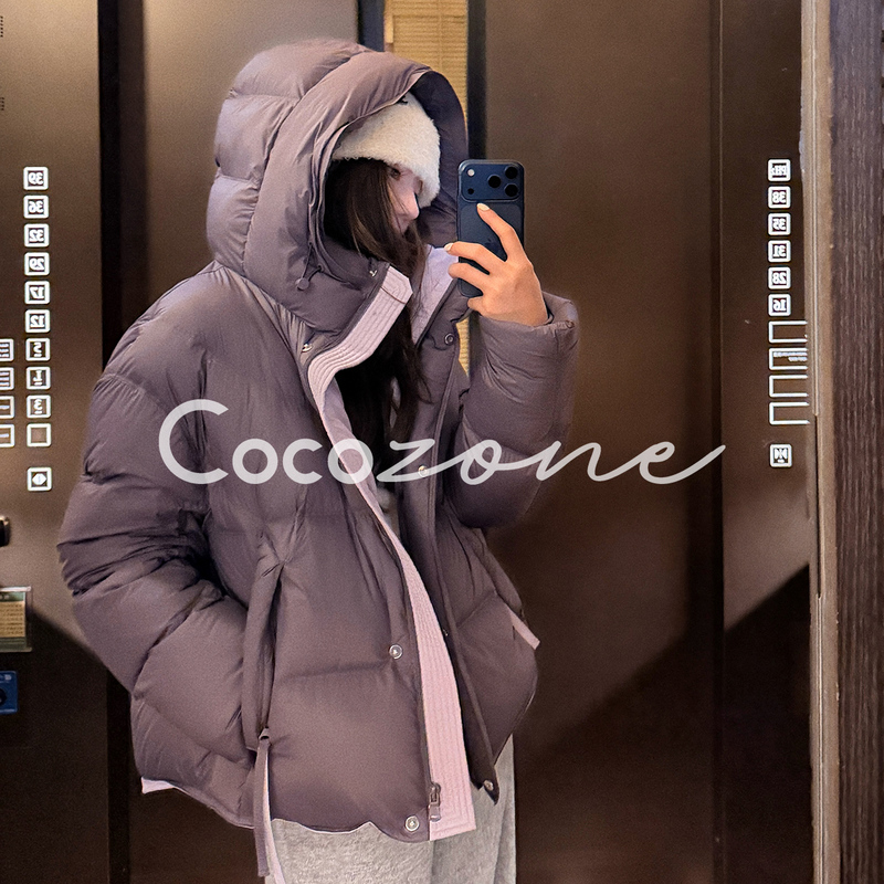 Coco Zone Liu Yiyi's "Color Block" 90 Goose down Casual Style Winter Hooded Zipper Warm down Jacket for Women
