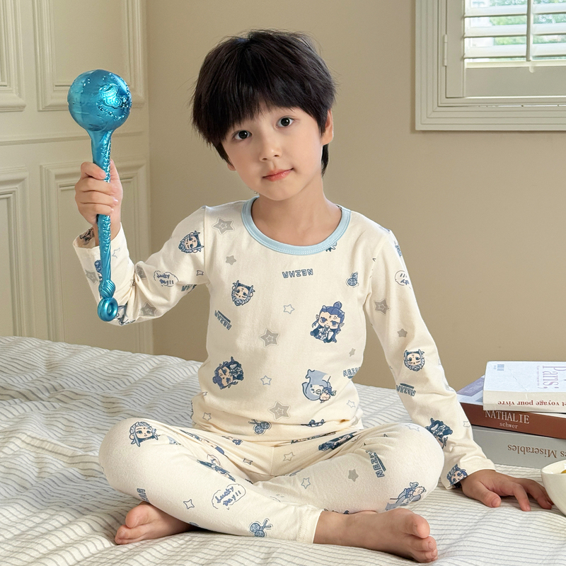 Children's Pajamas Nezha Ao Bing Boys 2026 New Style Boys and Girls Pure Cotton Home Wear Wool Stretch Autumn Clothing Set