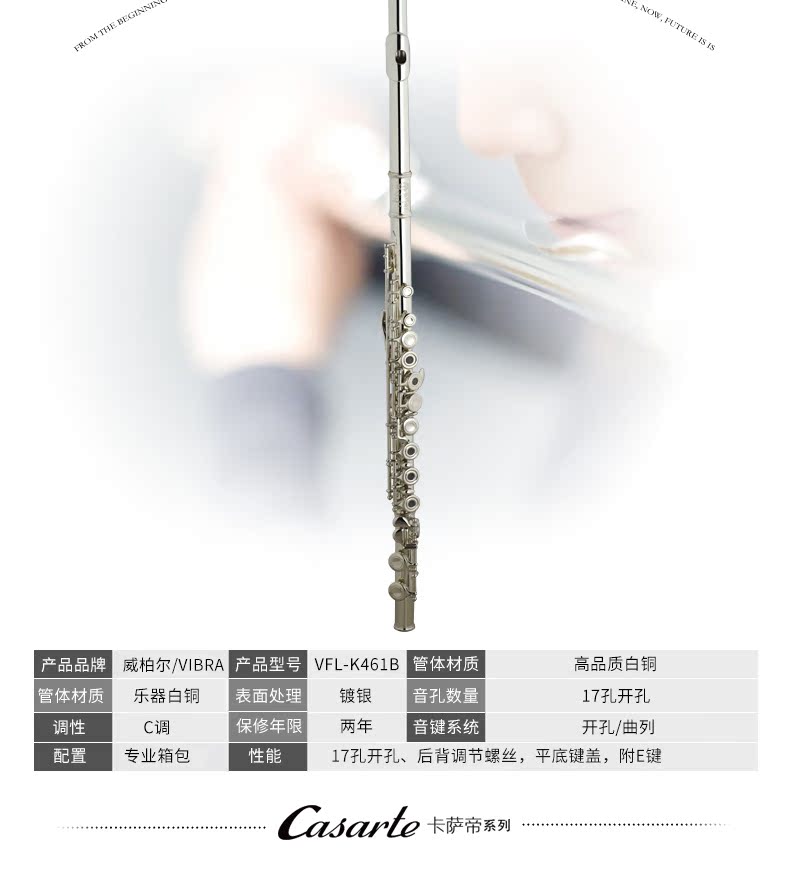 Nhạc cụ sáo 17 lỗ C mạ bạc có thể điều chỉnh Người mới bắt đầu Thử nghiệm hiệu suất đường cong đồng trắng E phím Weibuler K461B - Nhạc cụ phương Tây violon