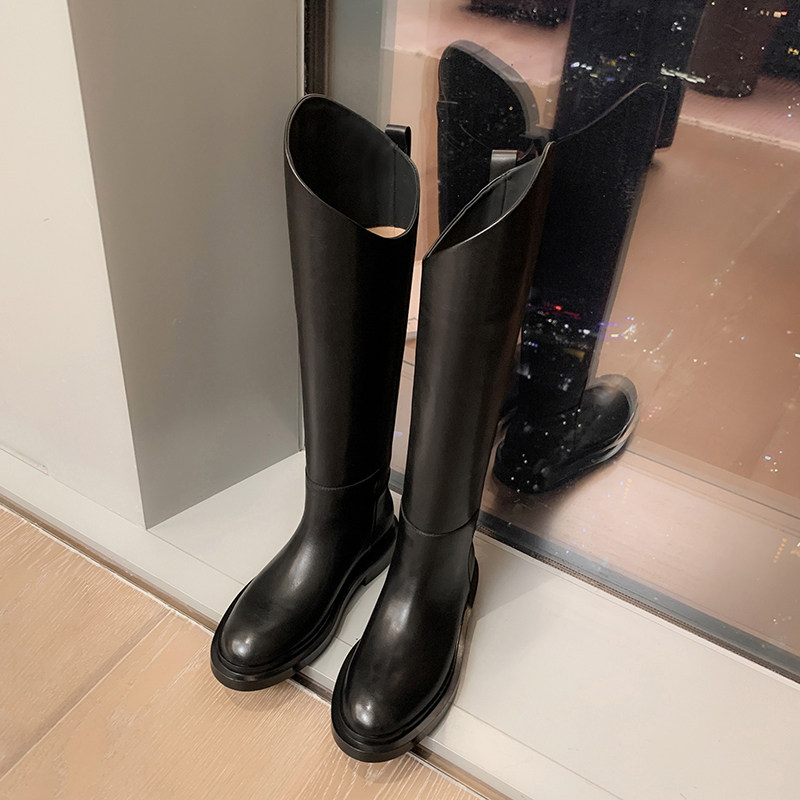 Special clearance GDDZ JIL leather boots spring and autumn irregular beveled riding boots women's thick-soled thick-heeled boots