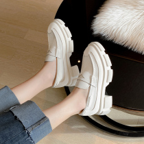 GDDZ BOTH thick bottom Lefu shoes female Inron small leather shoes genuine leather spring autumn casual shoes One foot pedal coarse heel single shoe
