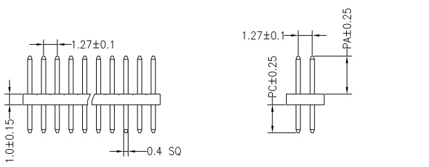 mạ sân 1.27mm hai dòng trong dòng pin ổ cắm 2 x 3 4 5 6 8 10 12 15 20 30 40P vàng.