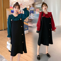 New pregnant women autumn dress dress fashion set out suspender skirt two-piece loose foreign dress