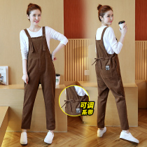 Pregnant women with pants fashion style 2021 Korean version of large size casual cotton trousers spring and autumn loose suspenders