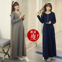 Pregnant women cotton dress fashion 2021 Spring and Autumn new foreign style nursing coat over the knee long skirt size
