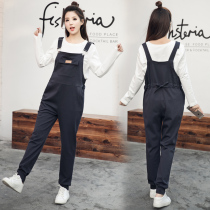 Pregnant women strap pants set 2021 Spring and Autumn New Fashion loose trousers wear autumn and winter plus velvet suspenders size