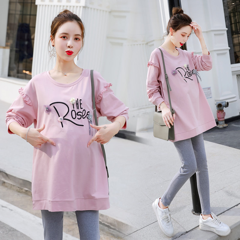 Pregnant women dressed long sleeved tops Han Edition relaxed casual T - shirt 2022 spring - size blouse pregnancy