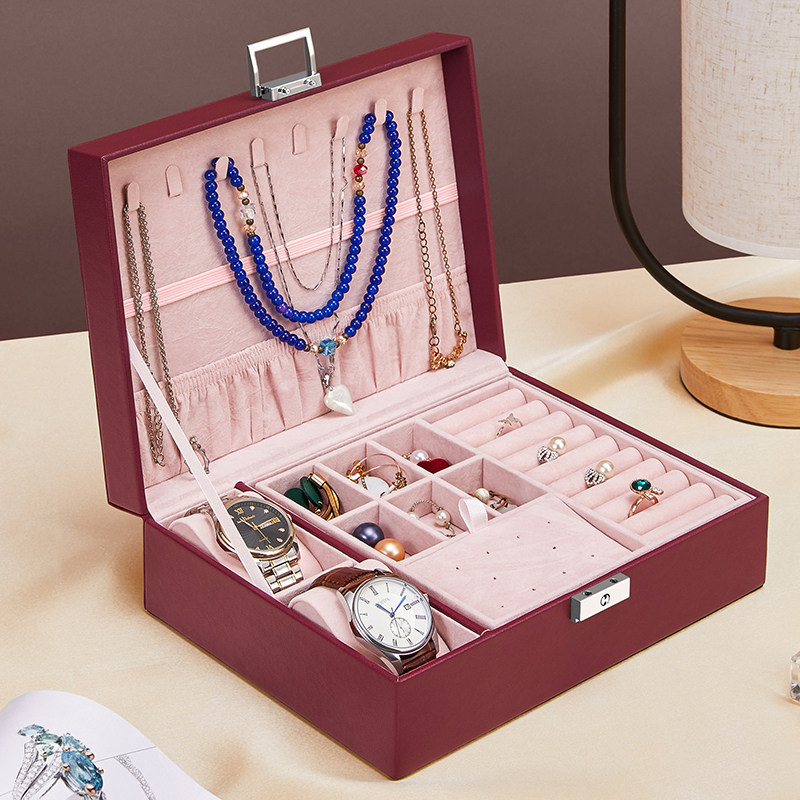 Jewelry box high grade with lock Net red necklace earrings large capacity storage box wedding dowry hand jewelry jewelry box