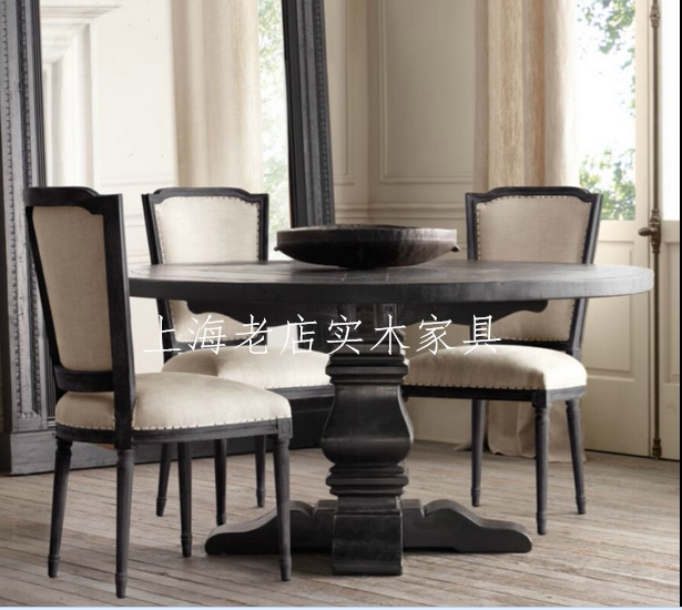 American country living room round dining table and chair combination solid wood high-end dining table and chairs retro French old style furniture