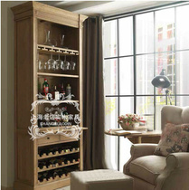 Simple modern solid wood wine cabinet retro old partition cabinet neoclassical living room locker tea cabinet decoration frame