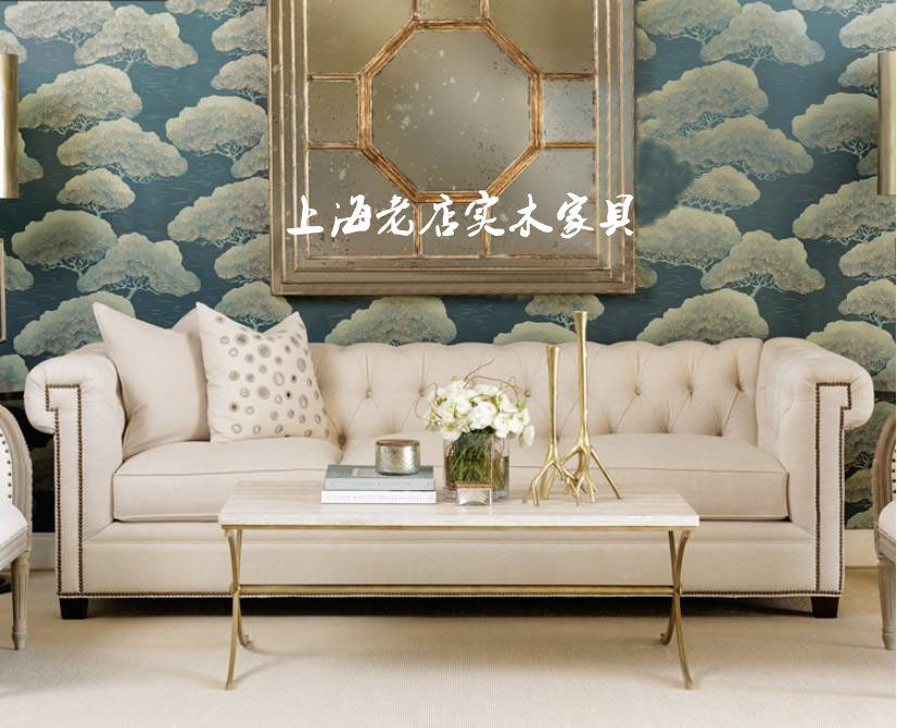 American vintage pu leather sofa neoclassical living room small family type combined single three people group of cloth art sofa customizable