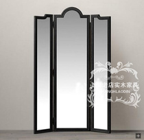 American country Solid Wood full-length mirror retro modern three-sided folding floor fitting mirror neoclassical ground mirror