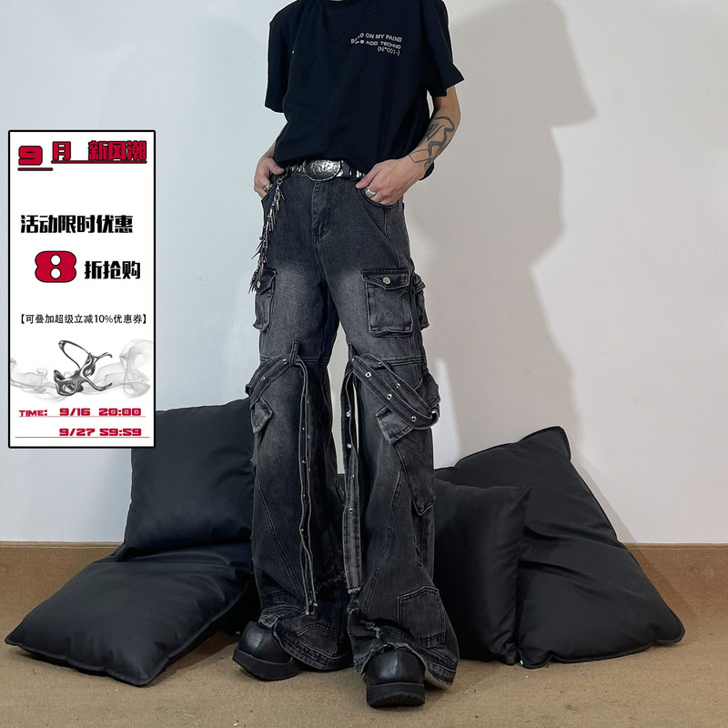 76Street Wang Lujie Style American High Street Heavy-Duty Pocket Workwear Jeans Unisex Long Pants 76Street Wang Lujie Style American High Street Heavy-Duty Pocket Workwear Jeans Unisex Long Pants