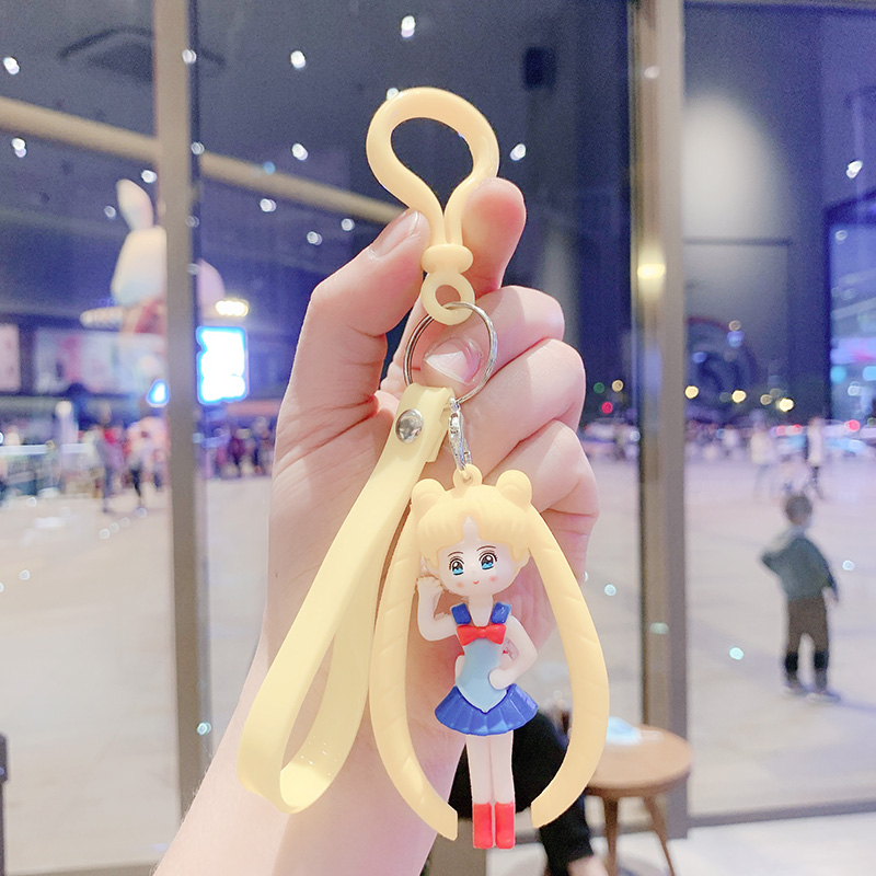 Brown & Blue Skirt Beautiful Girl Yellow Ropea bag Doll Key buckle Pendant female lovers lovely ins originality Ring Internet celebrity automobile Key chain Small Pendant