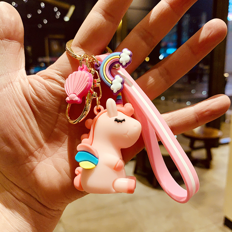 Gray & Pink Unicorna bag Doll Key buckle Pendant female lovers lovely ins originality Ring Internet celebrity automobile Key chain Small Pendant