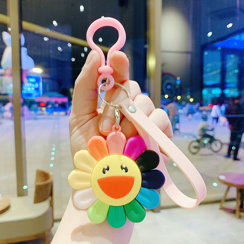 Cyan & Colorful Sunflower + Pink Ropea bag Doll Key buckle Pendant female lovers lovely ins originality Ring Internet celebrity automobile Key chain Small Pendant