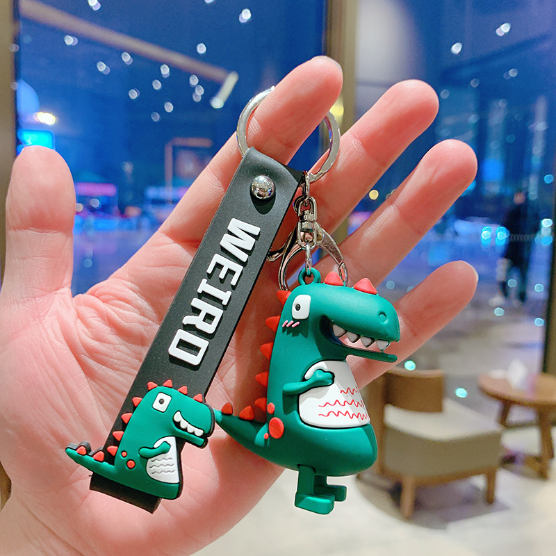 Dark Green Dinosaur + Black Dragon Ropea bag Doll Key buckle Pendant female lovers lovely ins originality Ring Internet celebrity automobile Key chain Small Pendant