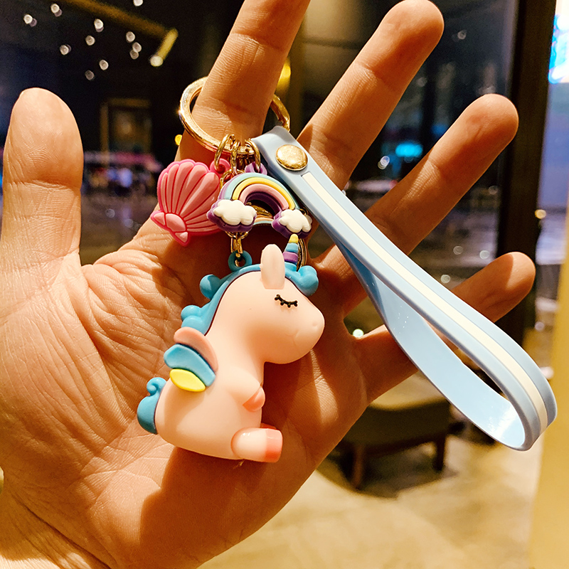 Silver & Pink Blue Unicorna bag Doll Key buckle Pendant female lovers lovely ins originality Ring Internet celebrity automobile Key chain Small Pendant