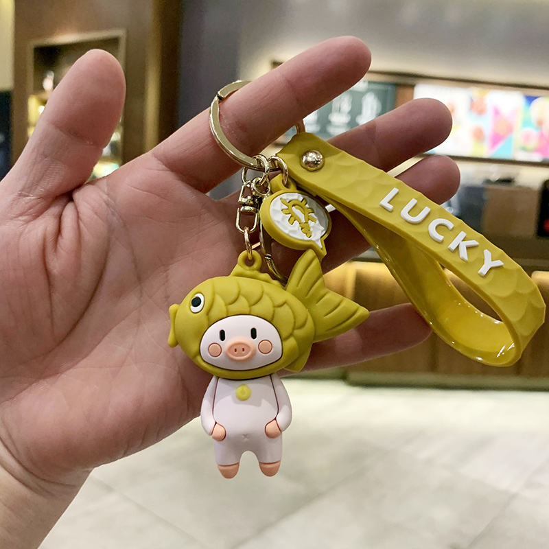 Coffee & Fish Head -- Piga bag Doll Key buckle Pendant female lovers lovely ins originality Ring Internet celebrity automobile Key chain Small Pendant