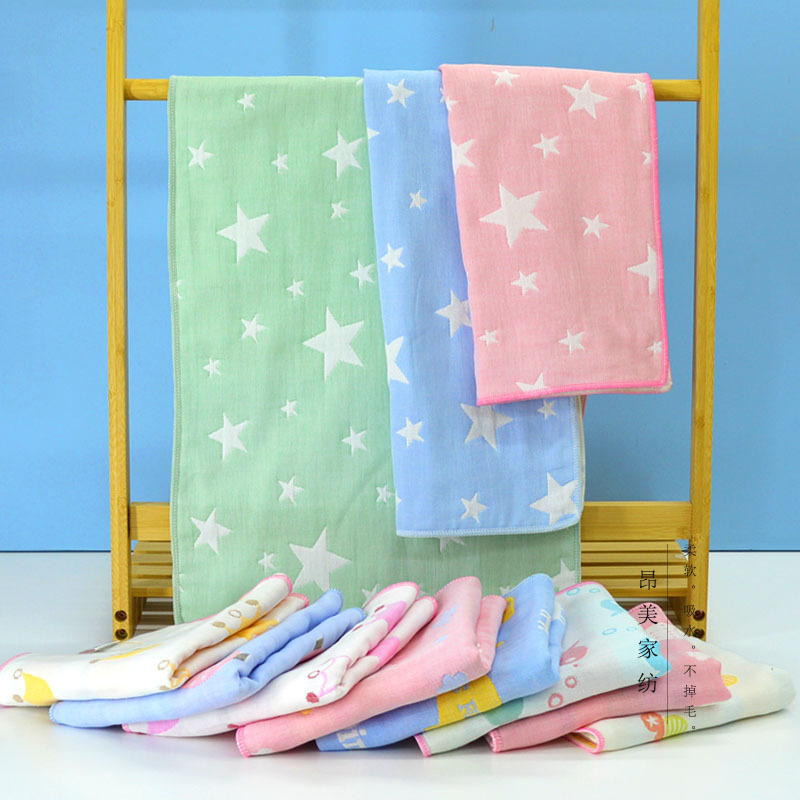 Gauze Towel, Pure Cotton, Four-Layer Face Towel, Rectangular Hand Towel, Cartoon Simple Design, for Adults, Absorbent, Quick-Drying, Lint-Free