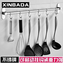 Hole-free kitchen hook rack wall nail-free hanging rod wall-mounted stainless steel row hook multi-functional kitchen utensil storage rack