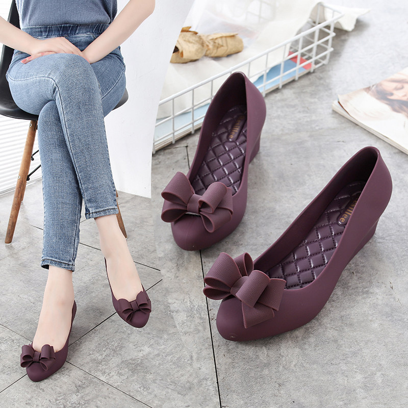 Summer wedge pointed toe jelly rain boots mid-heel Baotou plastic waterproof shoes soft bottom casual beach shoes women's waterproof shoes