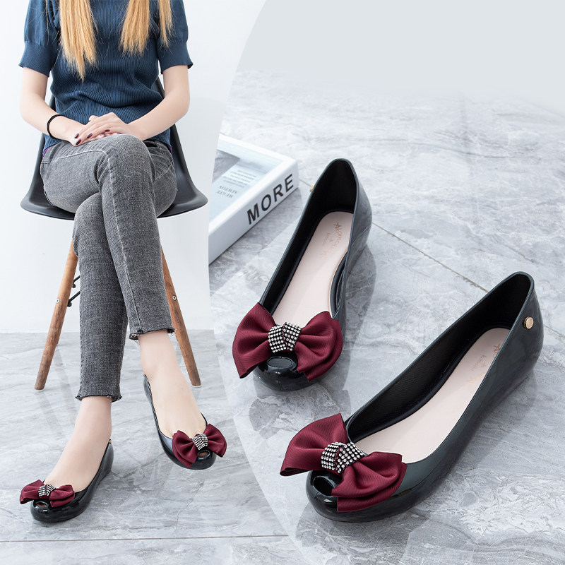 2020 new fish mouth crystal jelly shoes women's rain boots flat heel plastic waterproof fashion beach shoes non-slip soft sole