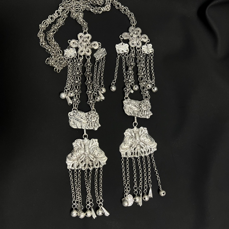 Ethnic Style Retro Style Jewelry Handmade Jewelry Miao Silver Long Necklace Sweater Chain Multi-Purpose Butterfly Tassel Waist Chain