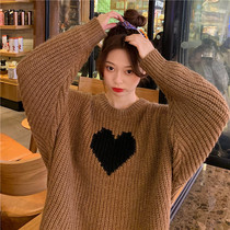 2020 Autumn Winter New Loose Outside Wearing of Lazy Wind Loving Loose Korean Sweater Womens Web Red Mid-Length-Knitted Cardiovert