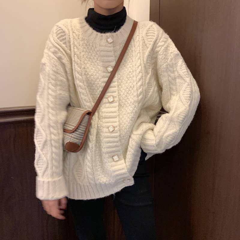 Soft Waxy Twist Knitted Cardigan Women's Loose Outer Wear 2022 Autumn New Gentle Wind Lazy Sweater Jacket Trend