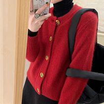 Autumn Winter New Christmas Red Red Raccoon Woolen Sweater Women Wear Foreign Air loose Lazy Soft Glutinous Knit Cardiovert Coat