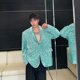 Spring light Luxury ins velvet sequins colorful pad shoulder wide suit men's street top trendy performance stage party