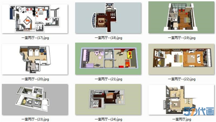 T222住宅家装SU模型北欧中式现代风格室内设计卧室客厅sketc...-4