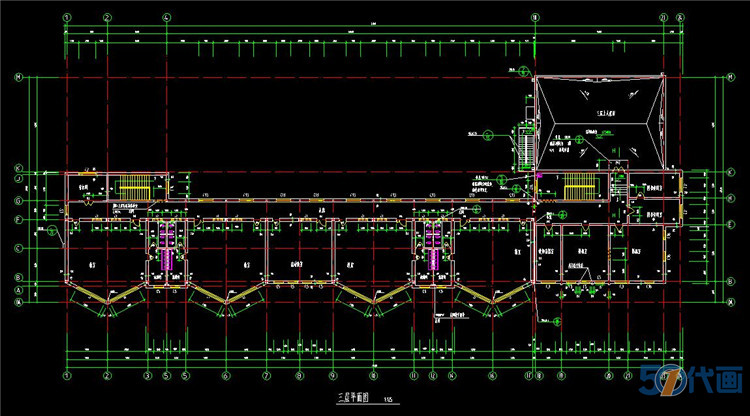 T194学校建筑CAD施工图纸大学中学小学教学楼综合楼平面图...-3