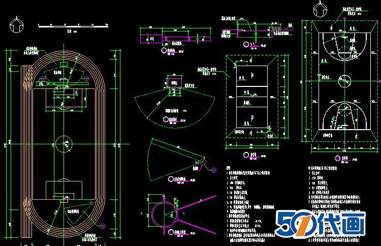 T323运动场地操场篮球场网球场羽毛球场详图大样图CAD平面...-11
