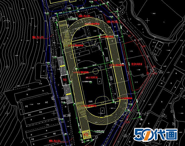 T324学校200米250米300米跑道足球场篮球场运动场CAD平面图施...-4