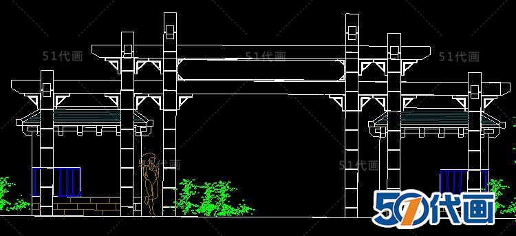 T511仿古典牌楼大门牌坊门头小品古建SU模型CAD图纸中式建...-5