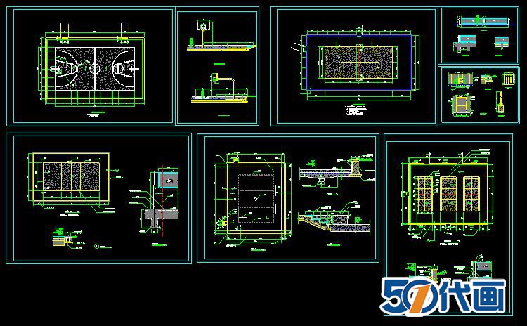 T323运动场地操场篮球场网球场羽毛球场详图大样图CAD平面...-9