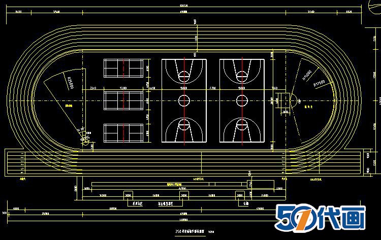 T324学校200米250米300米跑道足球场篮球场运动场CAD平面图施...-5
