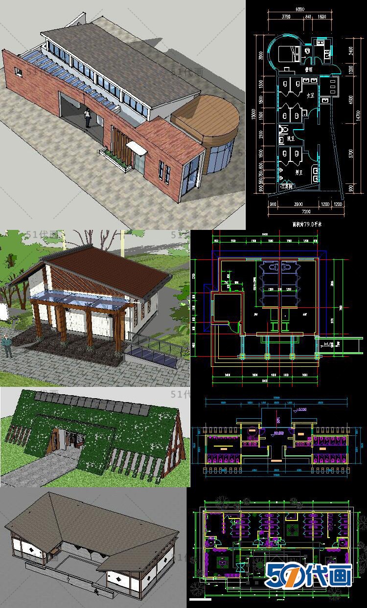 T1893公共厕所卫生间建筑施工CAD图纸SU模型平面方案结构设...-2