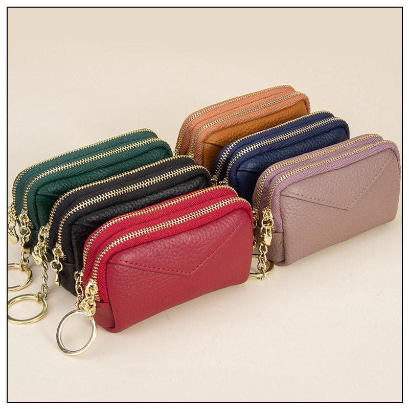 2021 new leather womens coin wallet womens double layer zipper key ring coin grab bag mini small wallet tide