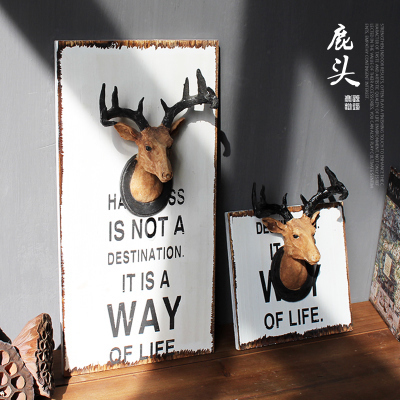 American vintage deer wooden plate painted wall decoration home milk tea shop cafe wall decoration