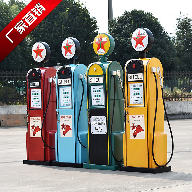 Vintage Wrought Iron Gas Pump Model Floor-Standing Ornament, Wine Cabinet, Storage Cabinet, Creative Home Soft Decoration Storage Cabinet