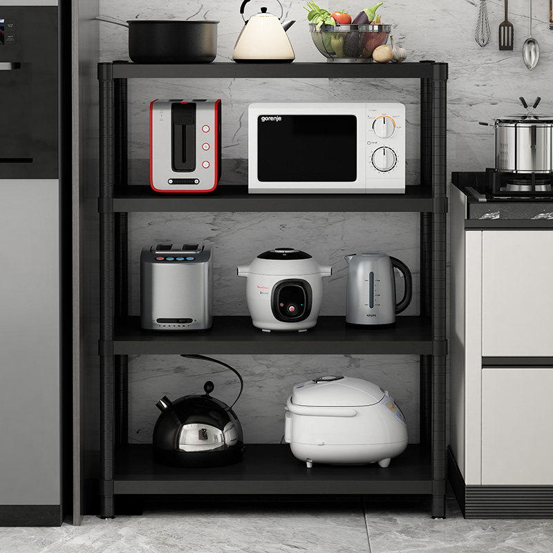 Black Four Floors Kitchen Shelving Multilayer Floor Home Shelf Living Room Storeroom storage Room Storage Finishing Racks