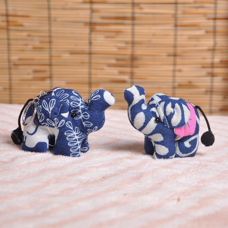 Cotton and Linen Fabric Tie-Dye Elephant Keychain Key Ring Key Chain Bag Pendant Souvenir Holiday Birthday Travel Gift