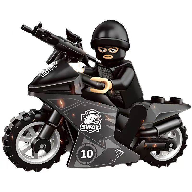Anti-Terrorist Special Forces Team Police Swat Motorcycle Building Blocks Small Particles High-Quality Children's Educational Assembly Small Particles for Boys