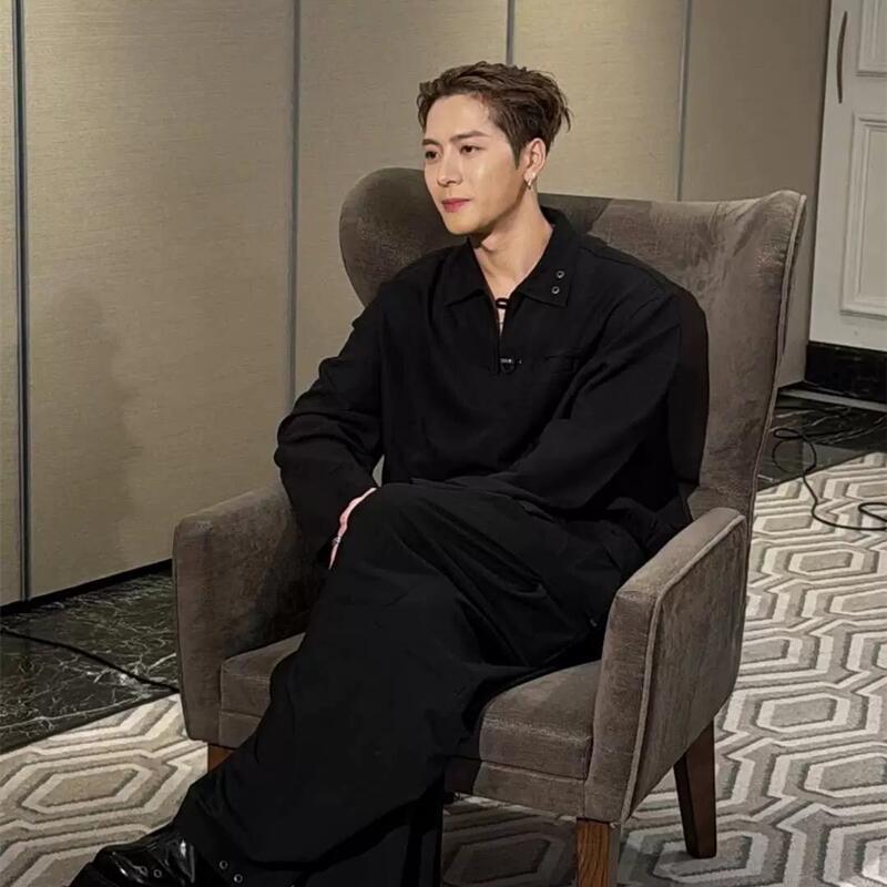 Team Wang Jackson Wang's Same Style Choices Series Herringbone Lapel Shirt, Long-Sleeved Shirt for Men and Women Team Wang Jackson Wang's Same Style Choices Series Herringbone Lapel Shirt, Long-Sleeved Shirt for Men and Women