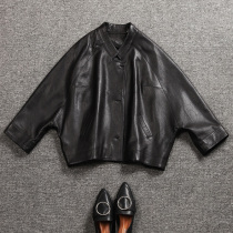 Loose large size bat sleeve leather leather women's short sheep skin middle-aged nine-point sleeve European station coat 20238